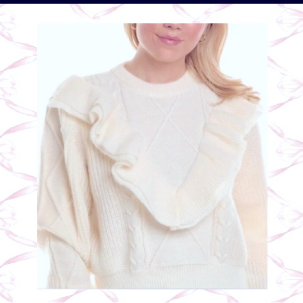 Knit/ruffle sweater - ivory: NWT Sz. M by 70/21